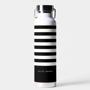 Botella De Agua Bandas horizontales negras modernas y nombre negri