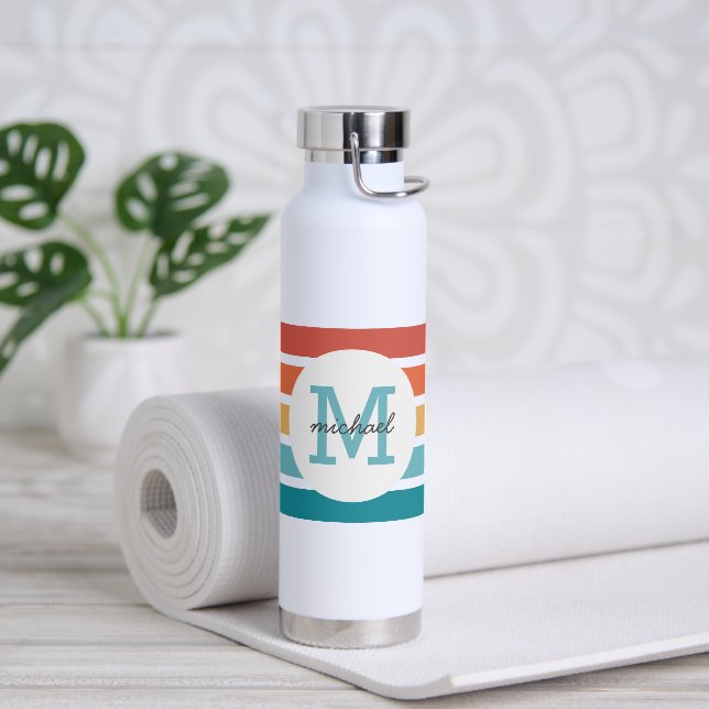 Botella De Agua Bandas Retro Monogramadas Personalizadas (Yoga)