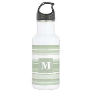 Botella De Agua Bandas verde pálido monograma