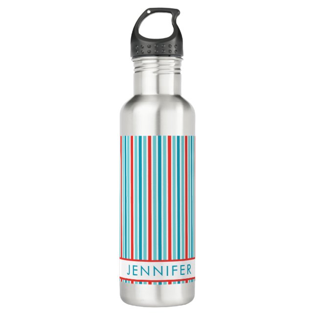 Botella De Agua Bandas verticales azul rojo negrita personalizadas (Anverso)