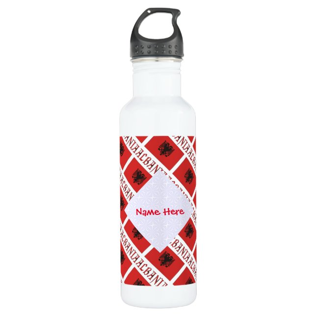 Botella De Agua Bandera albanesa de Albania, personalización roja  (Anverso)