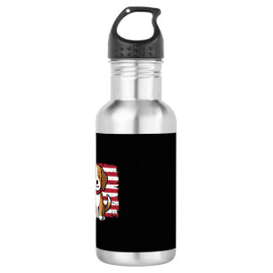 Botella De Agua Bandera Americana Perro Patriótico Vector