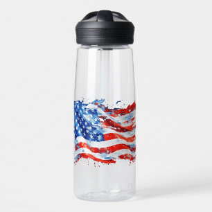 Botella De Agua Bandera Americana USA Acuarela 4 de Julio
