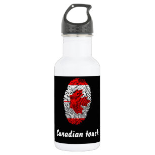 Botella De Agua Bandera canadiense de la huella dactilar del tacto