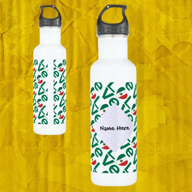 Botella De Agua Bandera de amor mexicana en un estado personalizad (Subido por el creador)