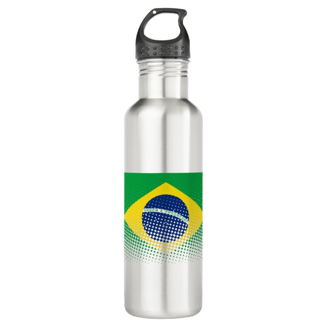 Botella De Agua Bandera De Brasil Con Efecto De Medio Tono (Anverso)