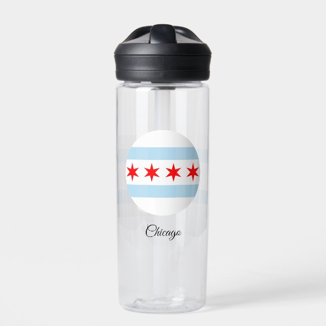 Botella De Agua Bandera de Chicago, Estados Unidos Patriótico, Ill (Delante)