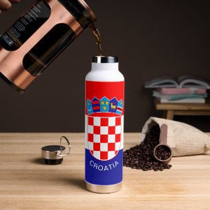 Botella De Agua Bandera de Croacia con texto Personalizado