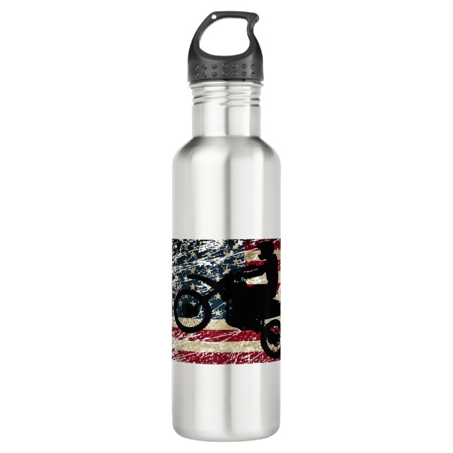Botella De Agua Bandera de Dirt Bike Estados Unidos Camiseta Motoc (Anverso)