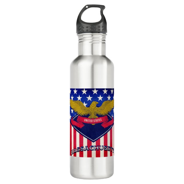 Botella De Agua Bandera de Estados Unidos de Massachusetts (Anverso)