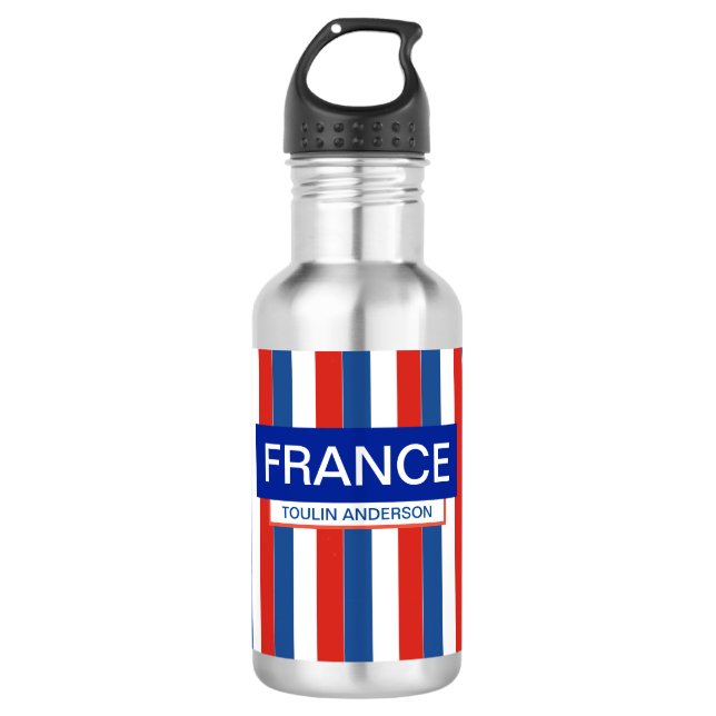 Botella De Agua Bandera de Francia patriótica personalizada (Anverso)