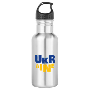 Botella De Agua Bandera de girasol azul y amarillo de pie con Ucra