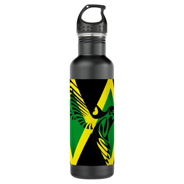 Botella De Agua Bandera de Jamaica con Hummingbird 02 (Anverso)