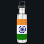 Botella De Agua Bandera de la India<br><div class="desc">La bandera india es una tricolor horizontal cargada con en el medio un emblema. Los colores utilizados en la bandera son azul,  naranja,  blanco y verde. La proporción de la bandera india es de 2:3. La bandera de la India fue adoptada en 1947.</div>