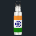 Botella De Agua Bandera de la India<br><div class="desc">La bandera india es una tricolor horizontal cargada con en el medio un emblema. Los colores utilizados en la bandera son azul,  naranja,  blanco y verde. La proporción de la bandera india es de 2:3. La bandera de la India fue adoptada en 1947.</div>