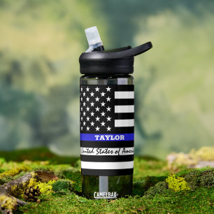 Botella De Agua Bandera de la policía personalizada Thin Blue Line