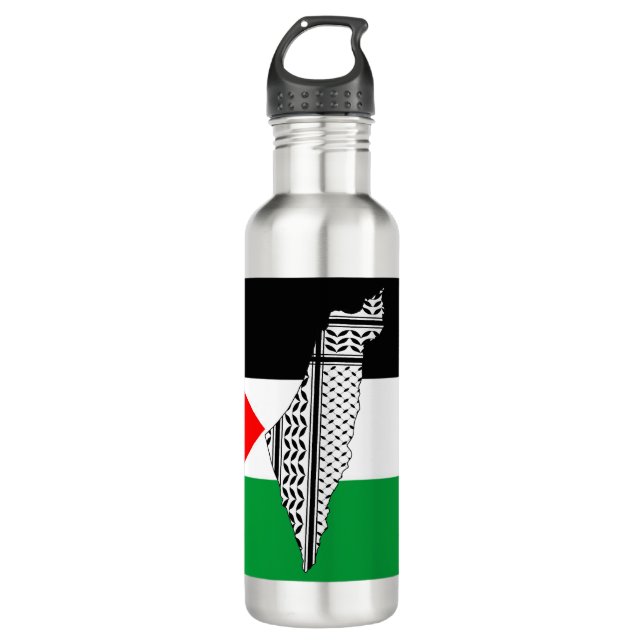 Botella De Agua Bandera de Palestina y mapa con el modelo de Keffi (Anverso)