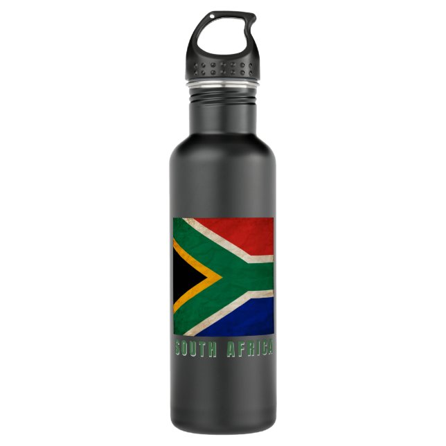 Botella De Agua Bandera DE SUDÁFRICA, En Grunge, Diseño 2021 - (Anverso)