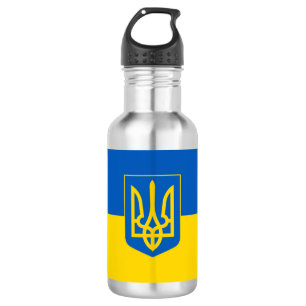 Botella De Agua Bandera de Ucrania. Escudo de Armas. Apoyamos a Uc