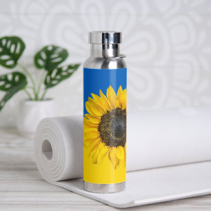 Botella De Agua Bandera de Ucrania y girasol