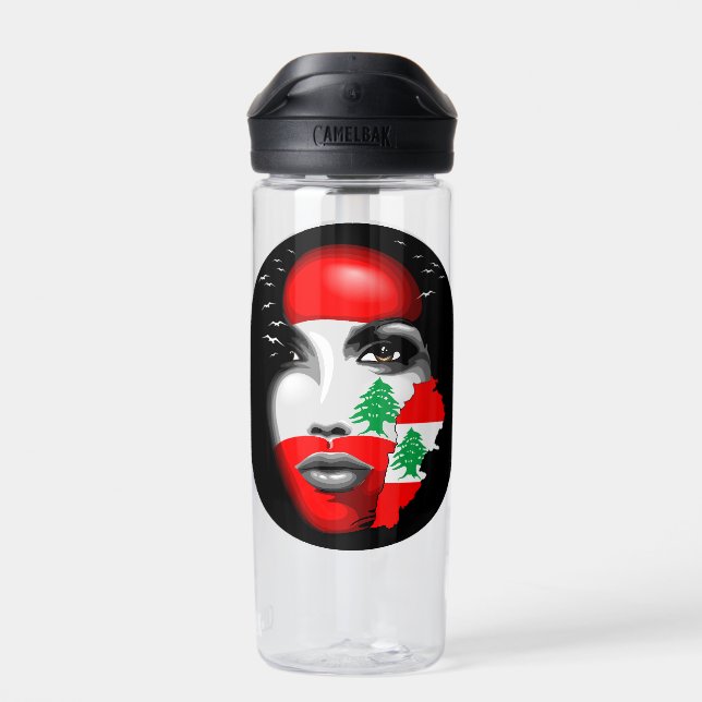 Botella De Agua Bandera del Líbano y mapa de la cara de los chicas (Atrás)