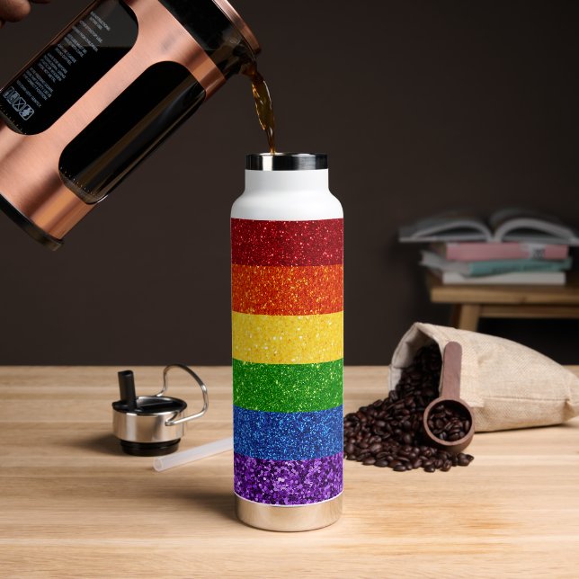 Botella De Agua Bandera del orgullo gay Purpurina LGBT (Café)