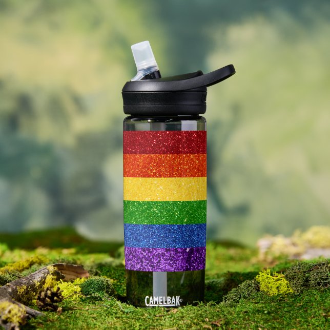 Botella De Agua Bandera del orgullo gay Purpurina LGBT (Exterior)