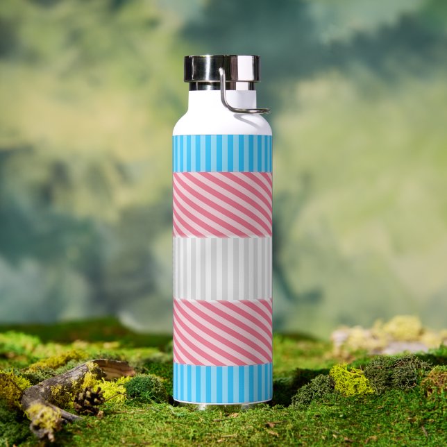 Botella De Agua Bandera del Orgullo Transgénero de Funky Boho Stri (Exterior)
