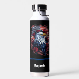 Botella De Agua Bandera estadounidense águila rosas rojas blancas 