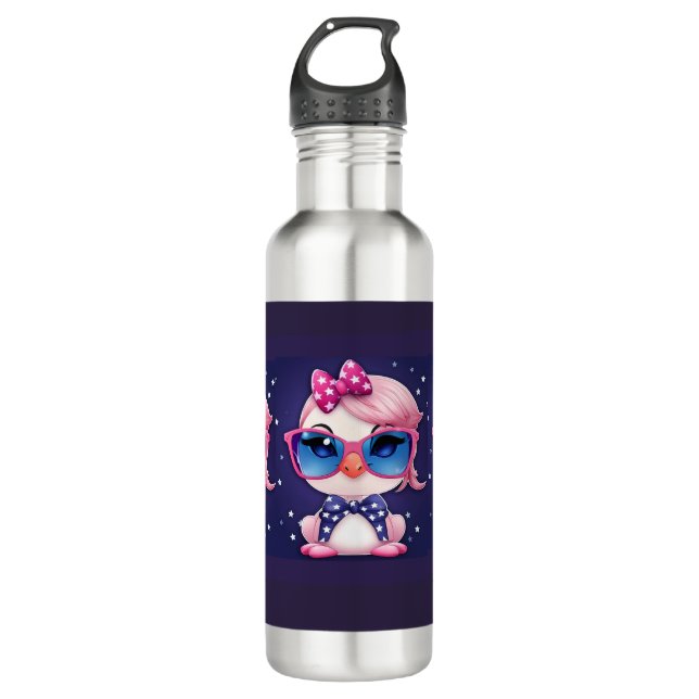 Botella De Agua Bandera estadounidense con Personalizado Flamingo- (Anverso)