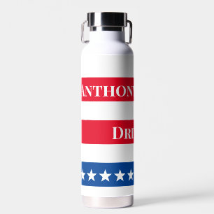 Botella De Agua Bandera estadounidense personalizada de blanco y a