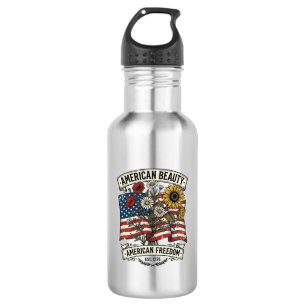 Botella De Agua Bandera Floral de Belleza Americana Patriótica