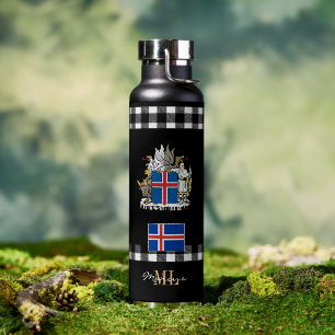 Botella De Agua Bandera islandesa aislada por vacío patriótica