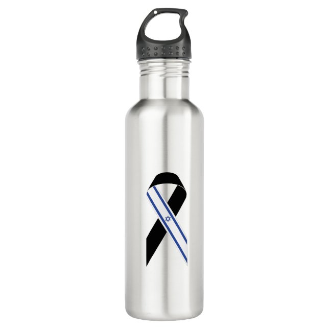 Botella De Agua Bandera israelí de la cinta negra (Anverso)