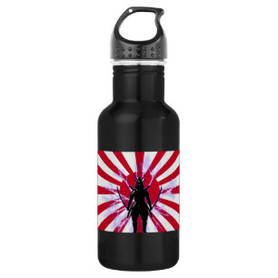 Botella De Agua Bandera japonesa y creciente guerrero de Samurai