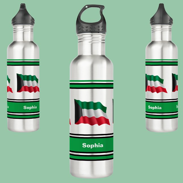 Botella De Agua Bandera kuwaití personalizada de vuelta a la escue (Subido por el creador)