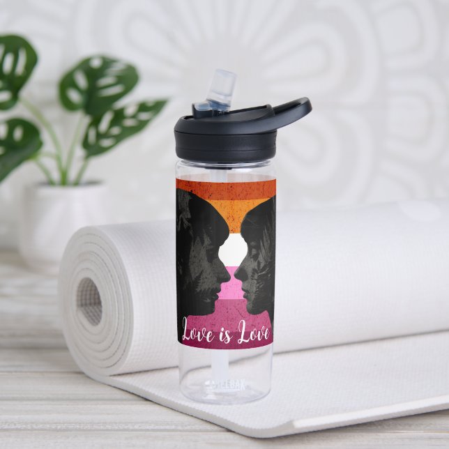 Botella De Agua Bandera lesbiana con dos siluetas femeninas (Yoga)