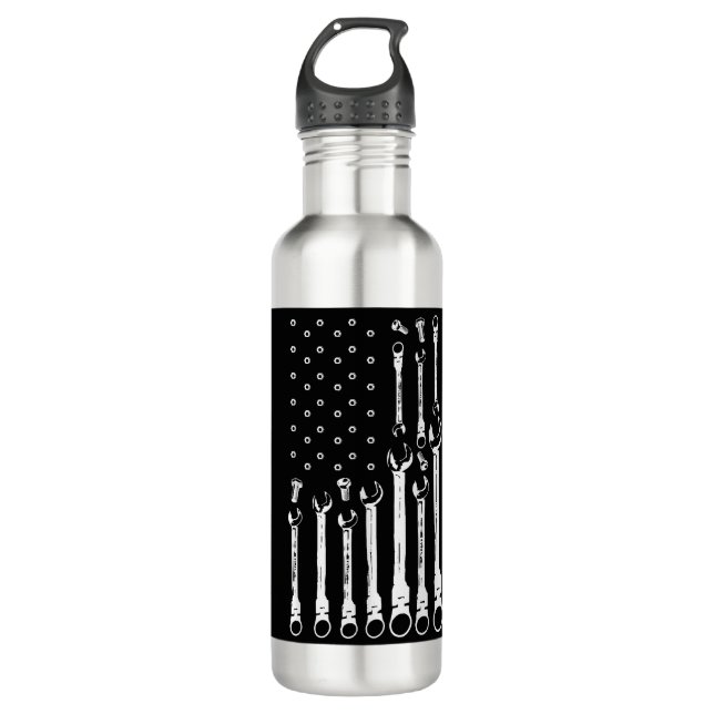 Botella De Agua Bandera Mecánica Mecánica Americana Bandera Patrió (Anverso)