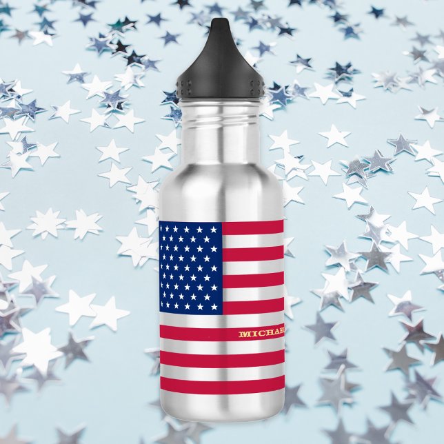 Botella De Agua Bandera nacional de Estados Unidos Estrellas patri (USA America National Flag Patriotic Stars Stripes Water Bottle)