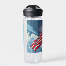 Botella De Agua Bandera Patriótica Americana con fuegos artificial