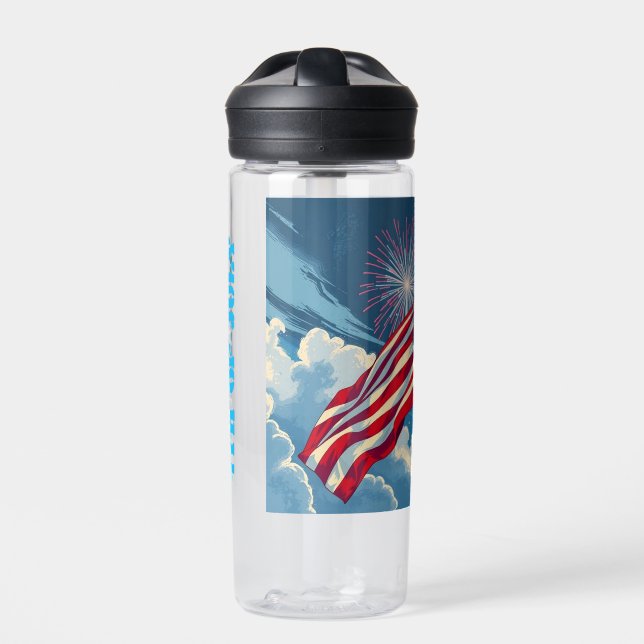 Botella De Agua Bandera Patriótica Americana con fuegos artificial (Delante)