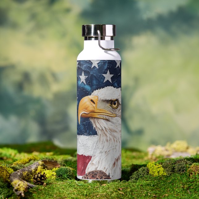 Botella De Agua Bandera Patriótica de Estados Unidos Bald Eagle (Exterior)