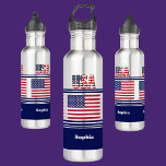 Botella De Agua Bandera Patriótica Personalizada de los Estados Un<br><div class="desc">Botella de agua de acero inoxidable con bandera Patriótica de Estados Unidos personalizada. Personalizar con tu nombre para una moda de aspecto jovial.</div>