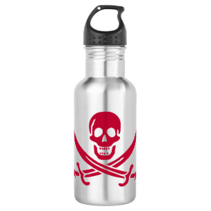 Botella De Agua Bandera pirata de Crimson Skull & Swords Jack en C