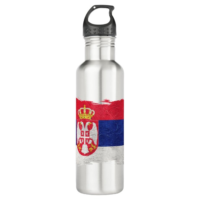 Botella De Agua Bandera serbia ondulada, pincel, bandera de Serbia (Anverso)