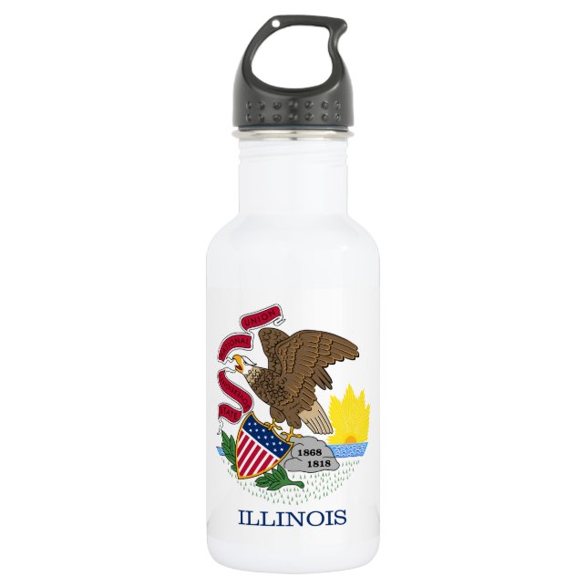 Botella De Agua Bandera y foco de Illinois (Anverso)