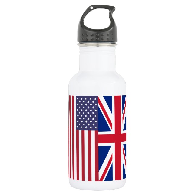 Botella De Agua Banderas de Union Jack y Estados Unidos de América (Anverso)