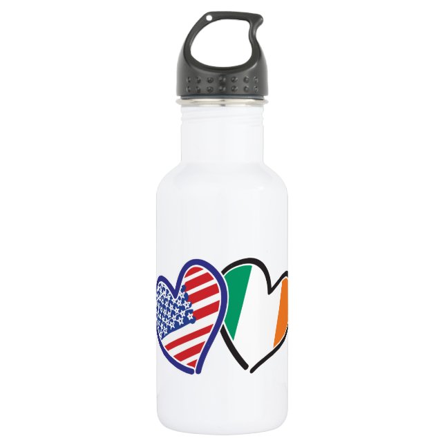 Botella De Agua Banderas del corazón de Irlanda de Estados Unidos (Anverso)