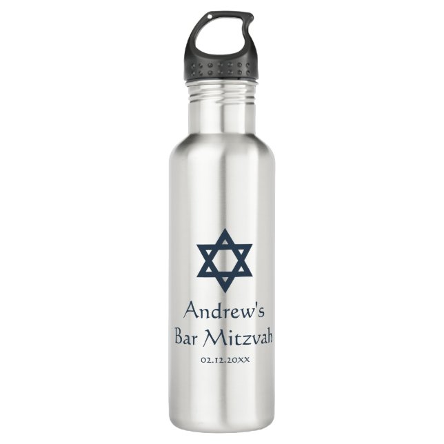 Botella De Agua Bar azul oscuro Mitzvah Personalizado (Anverso)