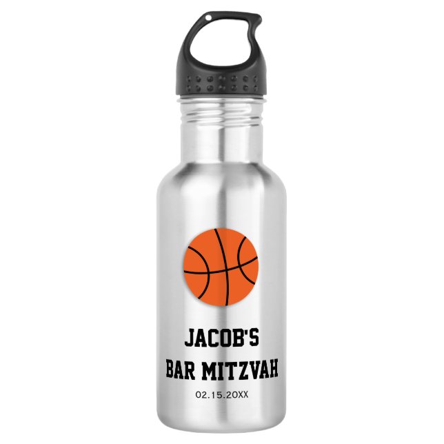 Botella De Agua Bar de baloncesto Mitzvah personalizado (Anverso)